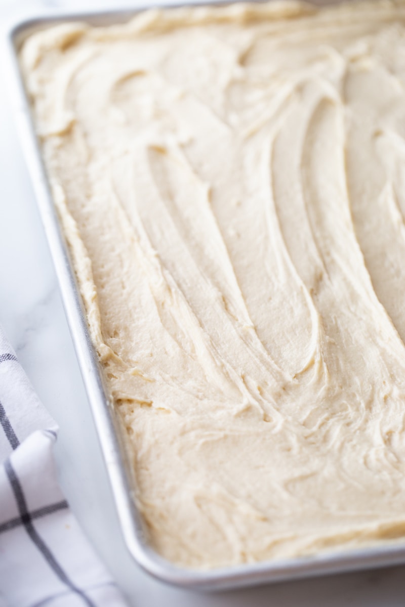 cake batter in a sheet pan