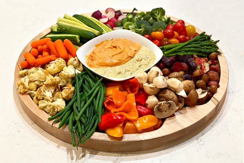 hummus and roasted veggies board