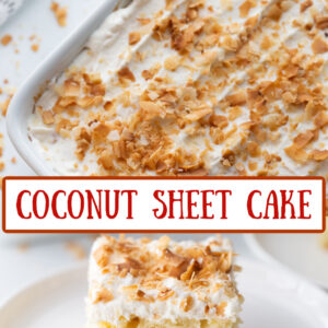 pinterest image for coconut sheet cake