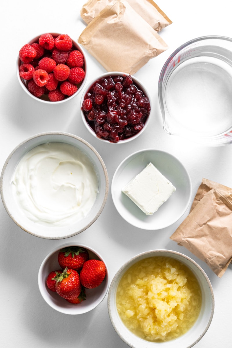 ingredients displayed for making cranberry jello ring