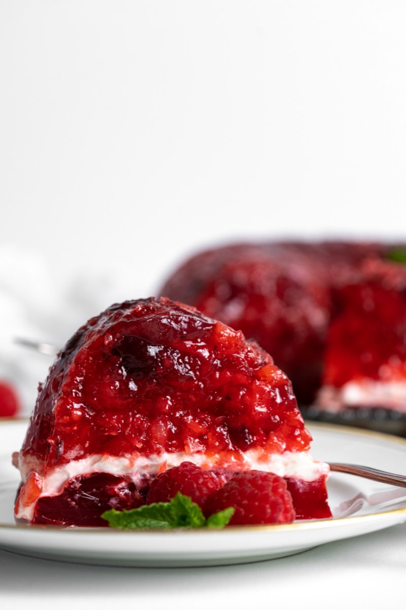 slice of cranberry jello on a plate