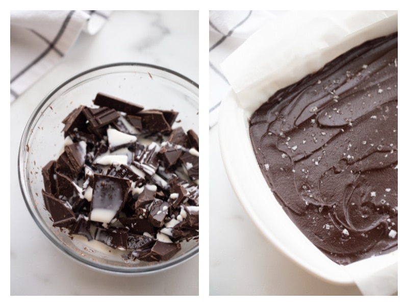 chocolate in a bowl and spread on top of dessert in dish