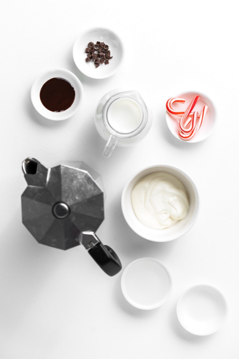 ingredients displayed for making peppermint latte