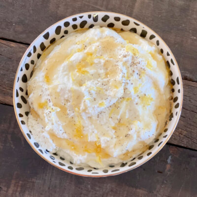 bowl of whipped goat cheese and ricotta dip