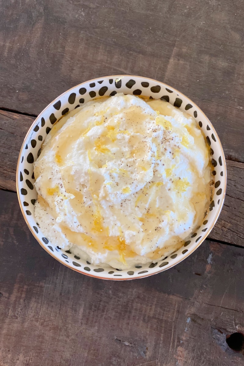 bowl of whipped goat cheese and ricotta dip