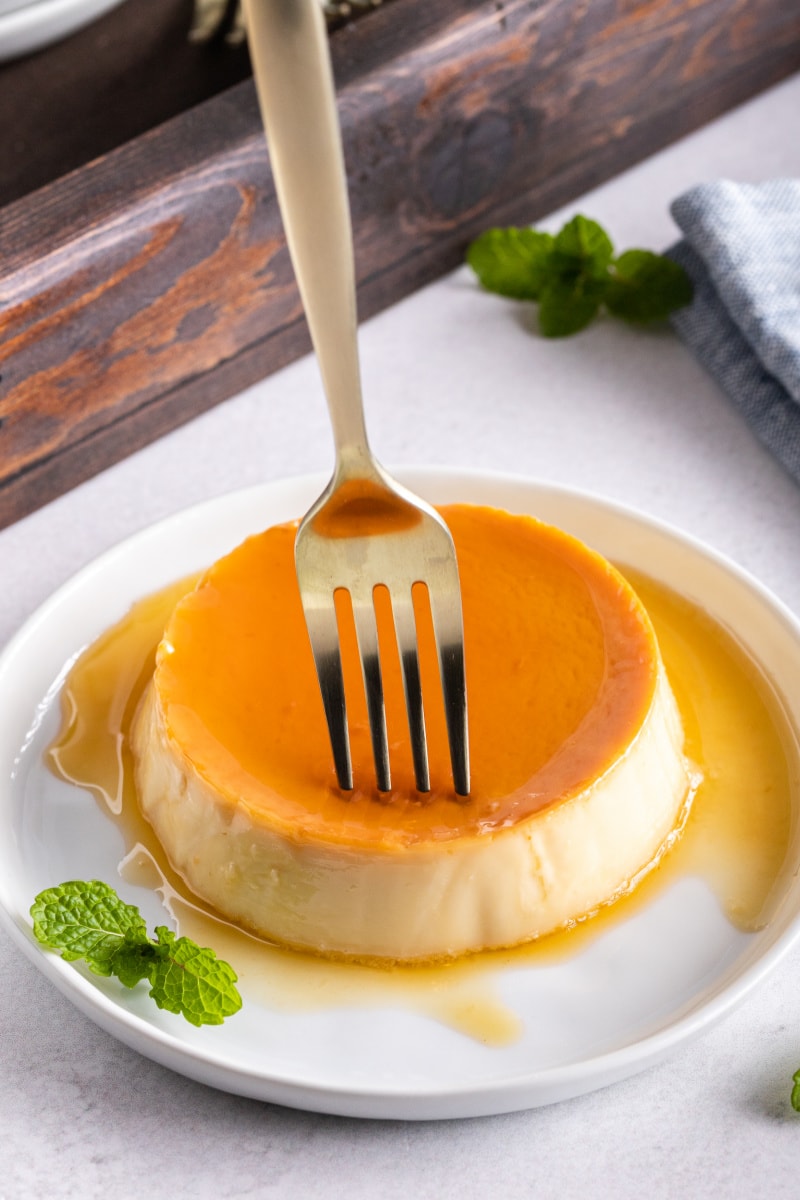 fork inside of flan