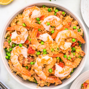 pinterest image for slow cooker paella