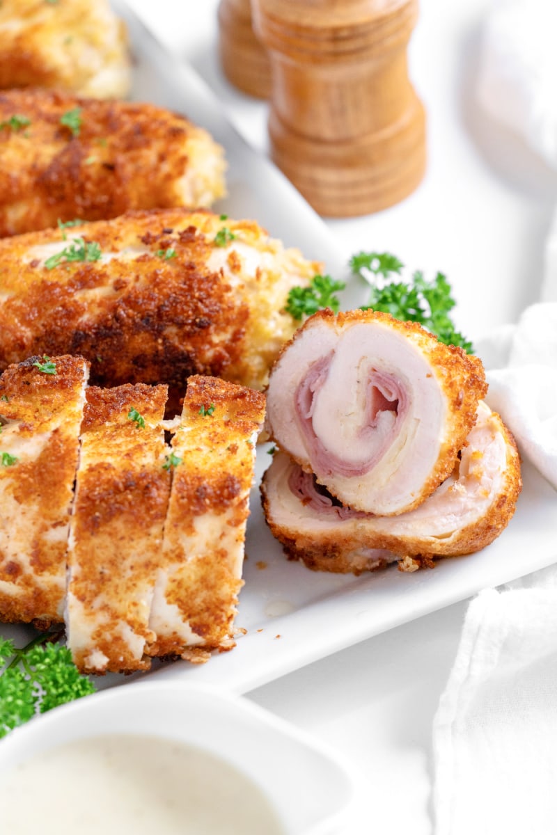 chicken cordon bleu sliced to see inside