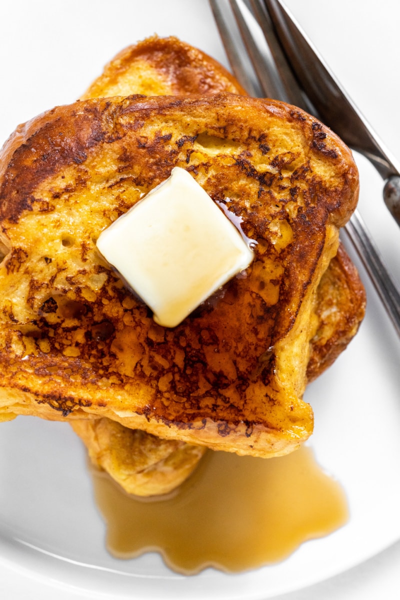 french toast topped with butter and syrup