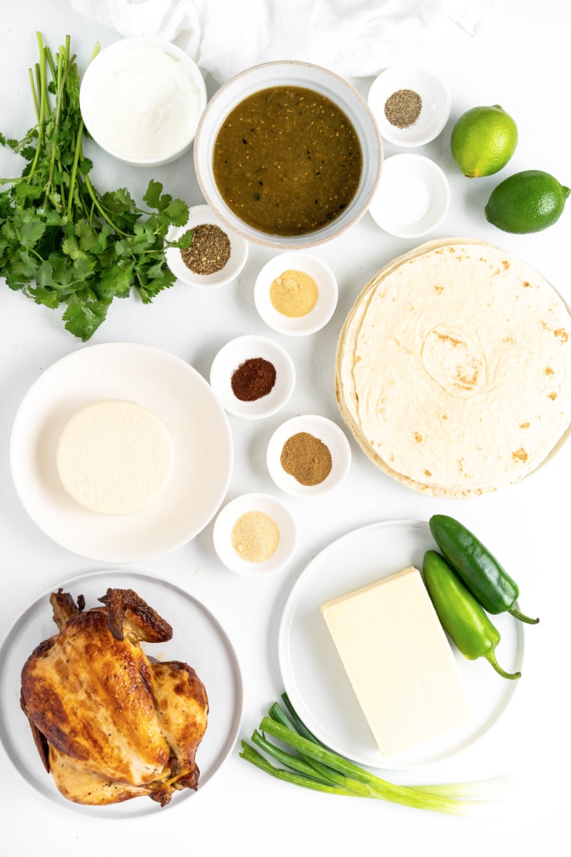 ingredients displayed for making salsa verde chicken enchiladas