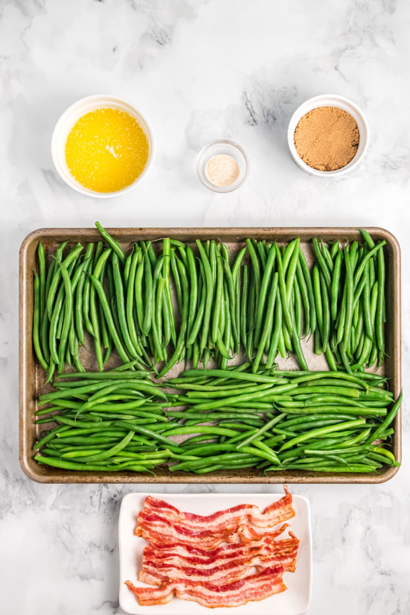 ingredients displayed for making bacon wrapped green beans