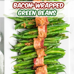 pinterest image for bacon wrapped green beans