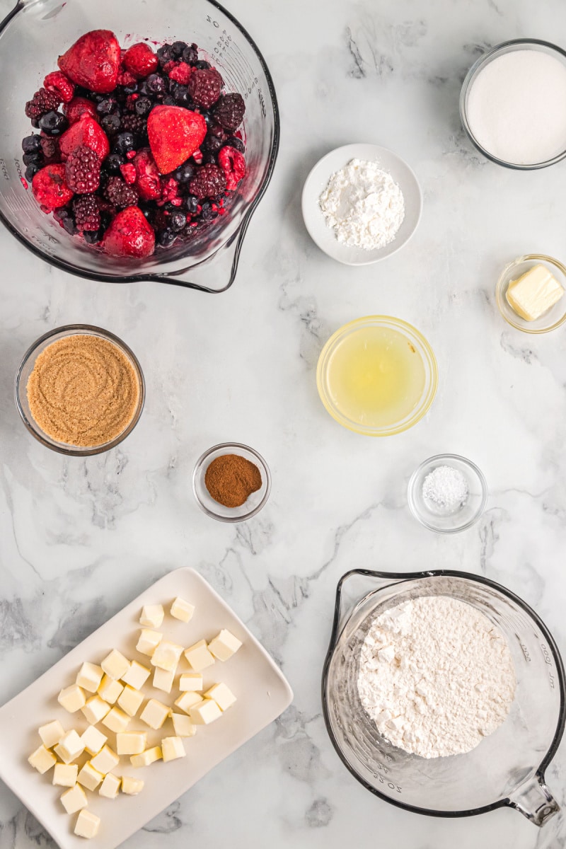 ingredients displayed for making berry crumble