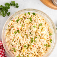 macaroni salad in a bowl