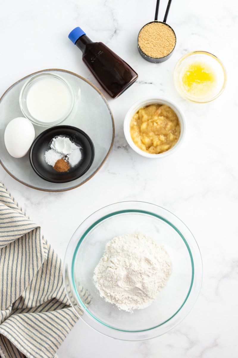 ingredients displayed for making banana bread for one