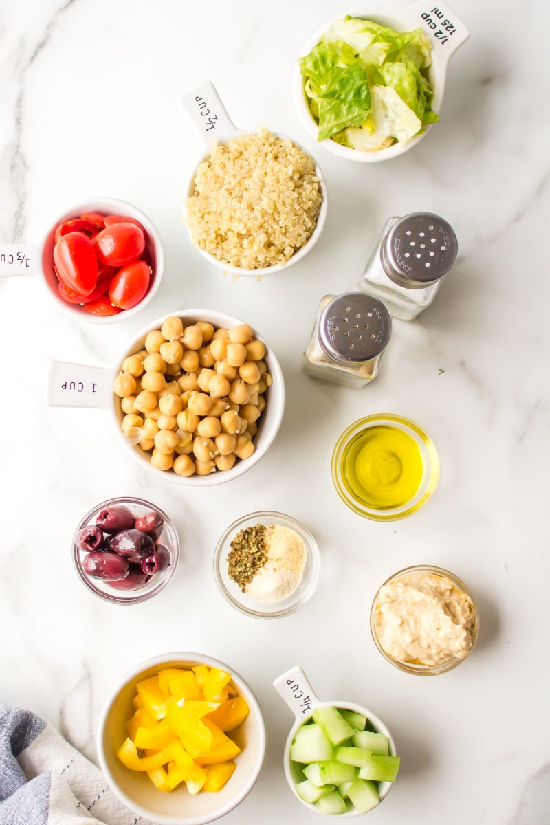 ingredients displayed for making chickpea buddha bowls