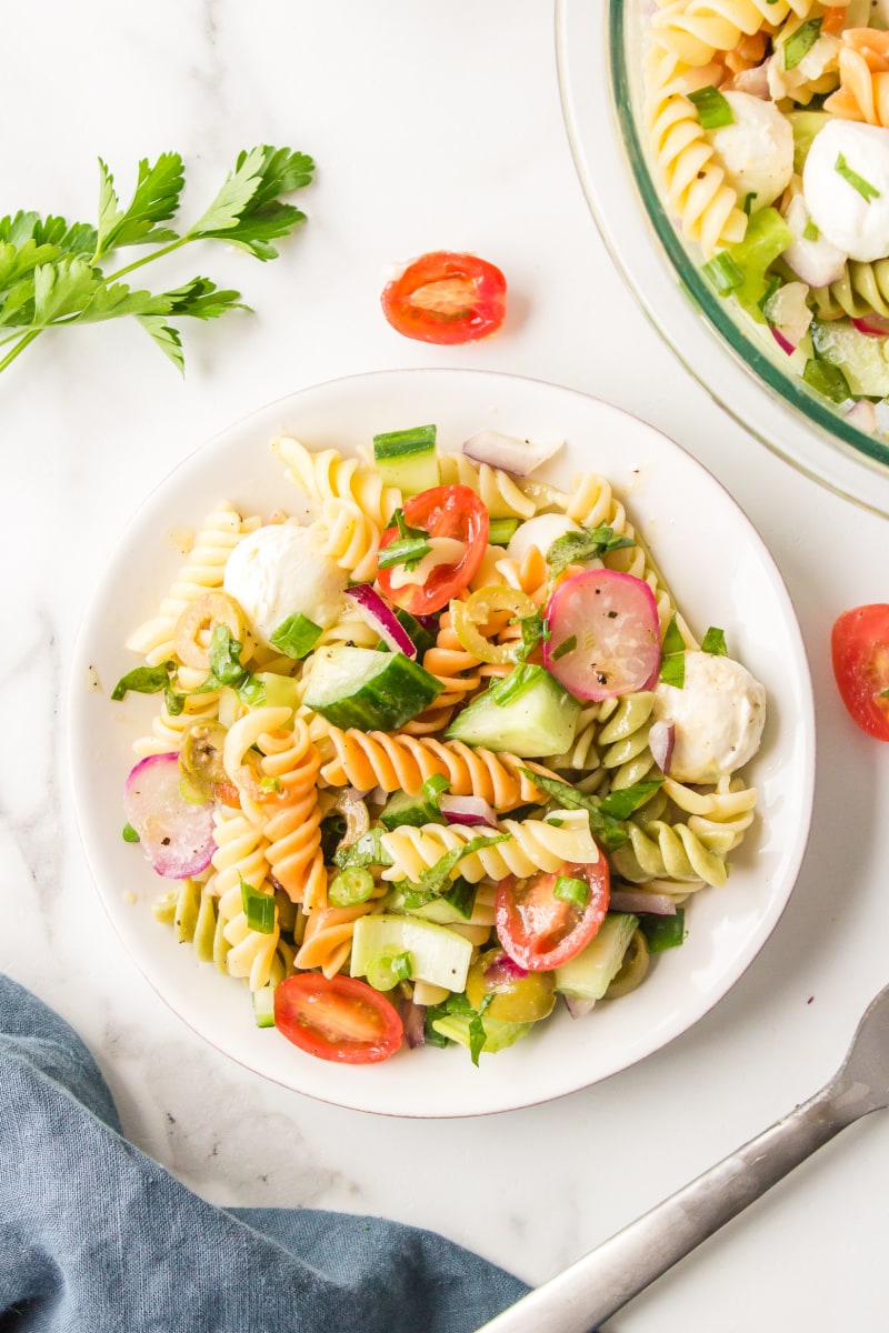 serving of italian pasta salad on plate