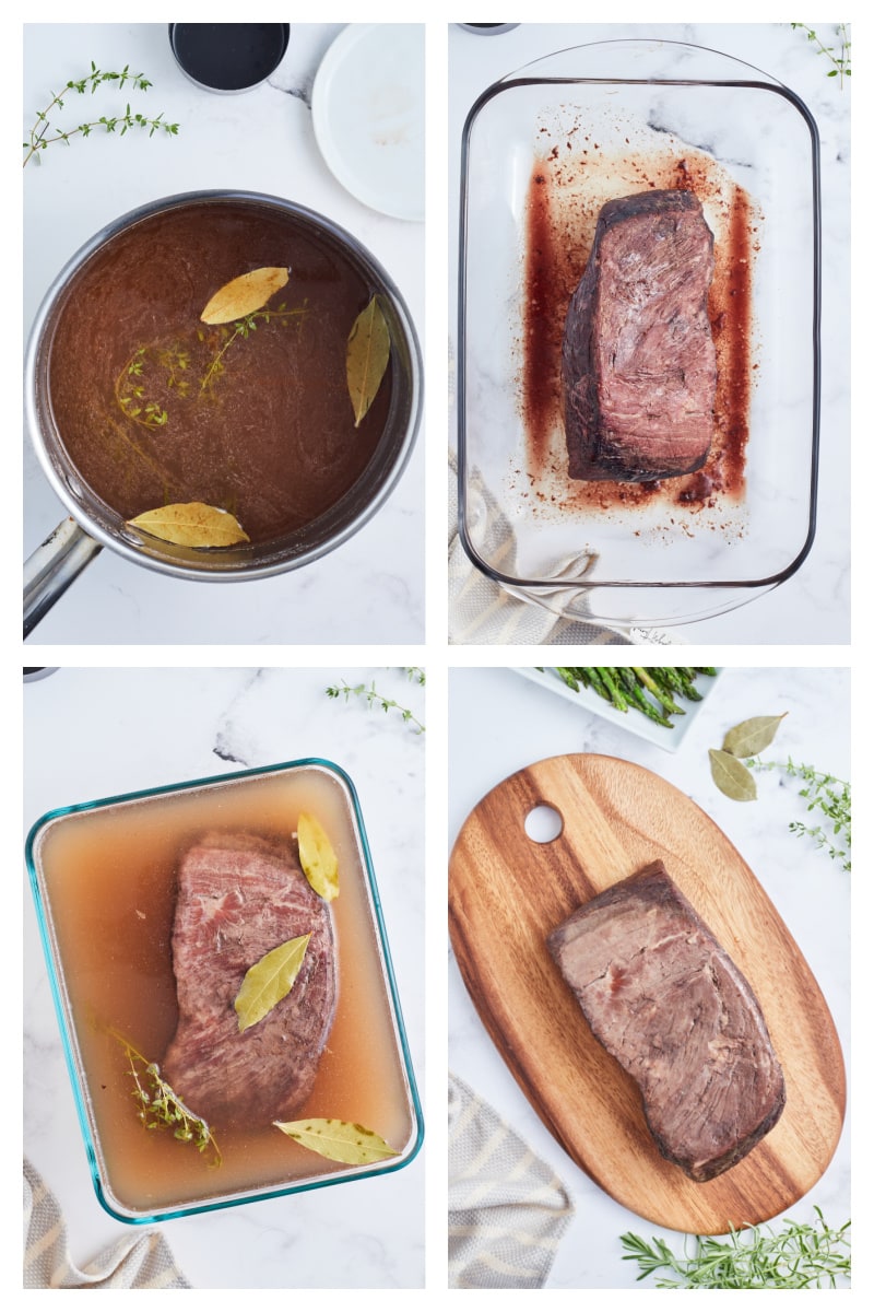 four photos showing how to make swedish roast beef