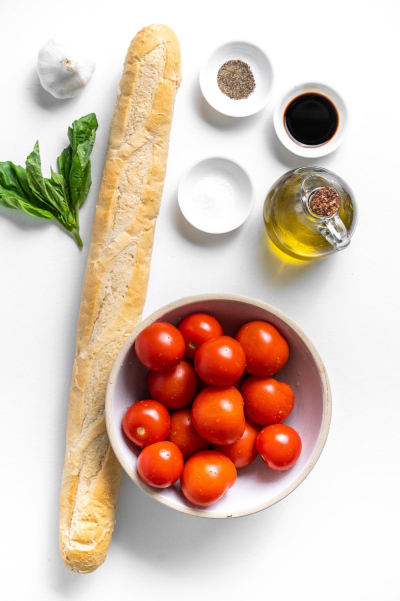 ingredients displayed for making bruschetta