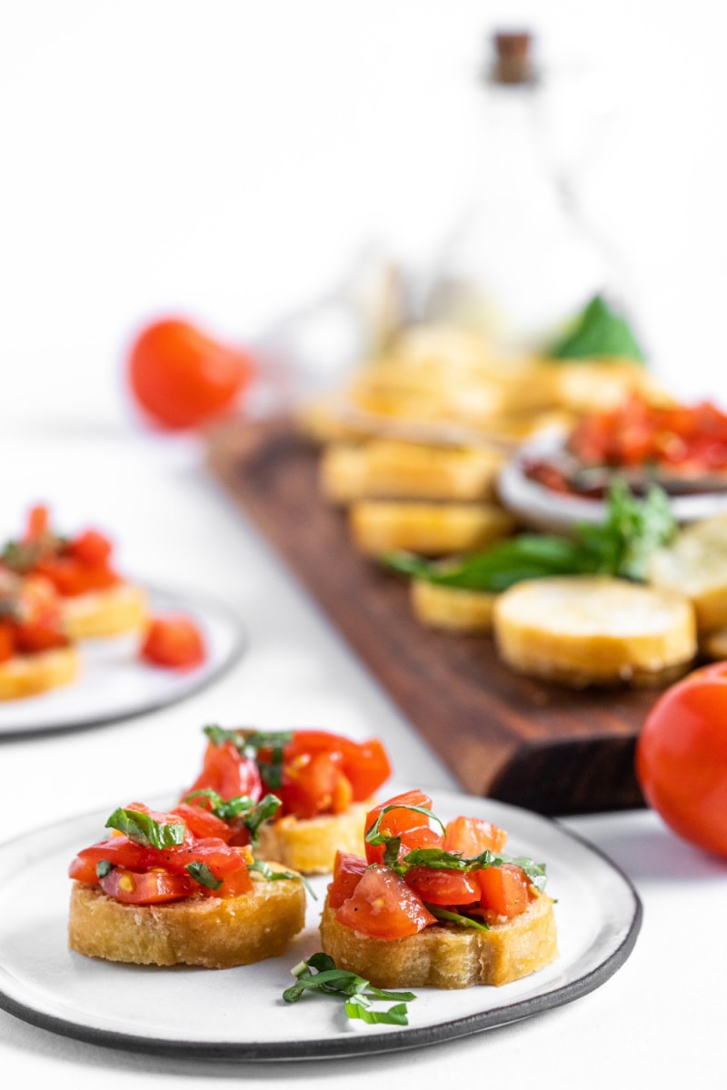 three pieces of bruschetta on plate