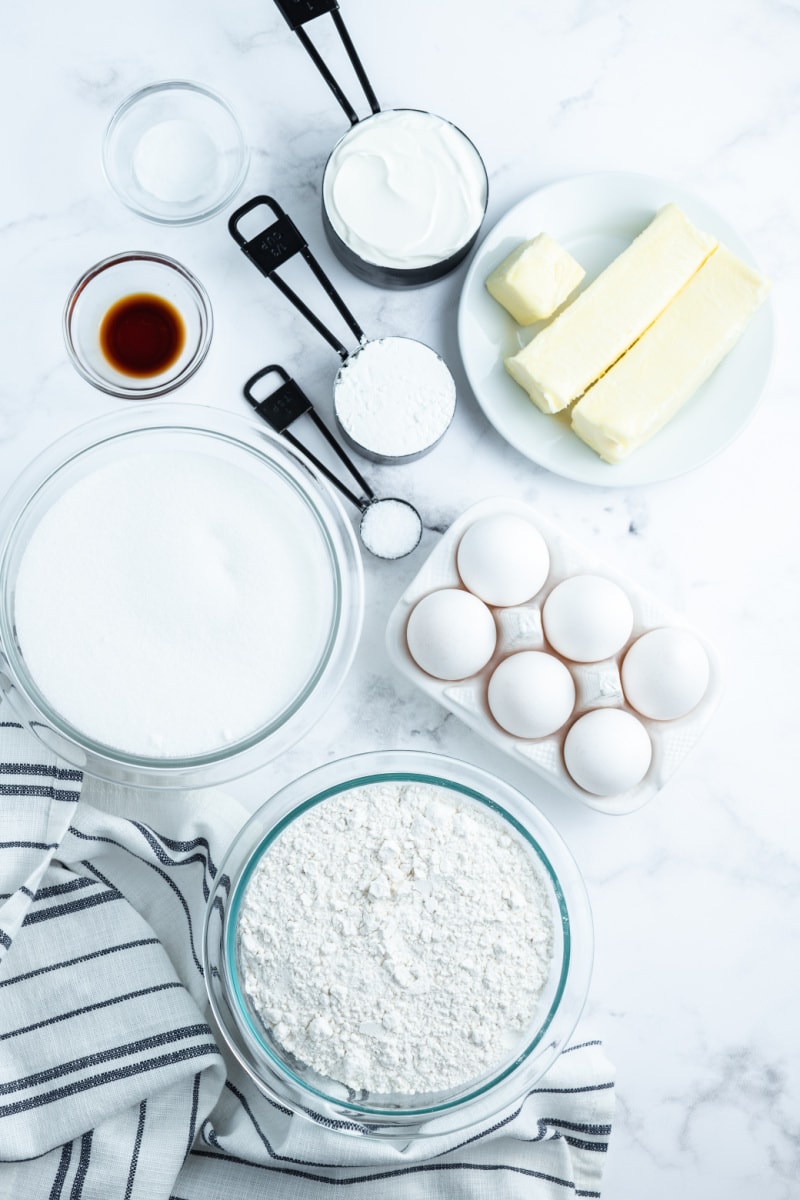 ingredients displayed for making white sheet cake