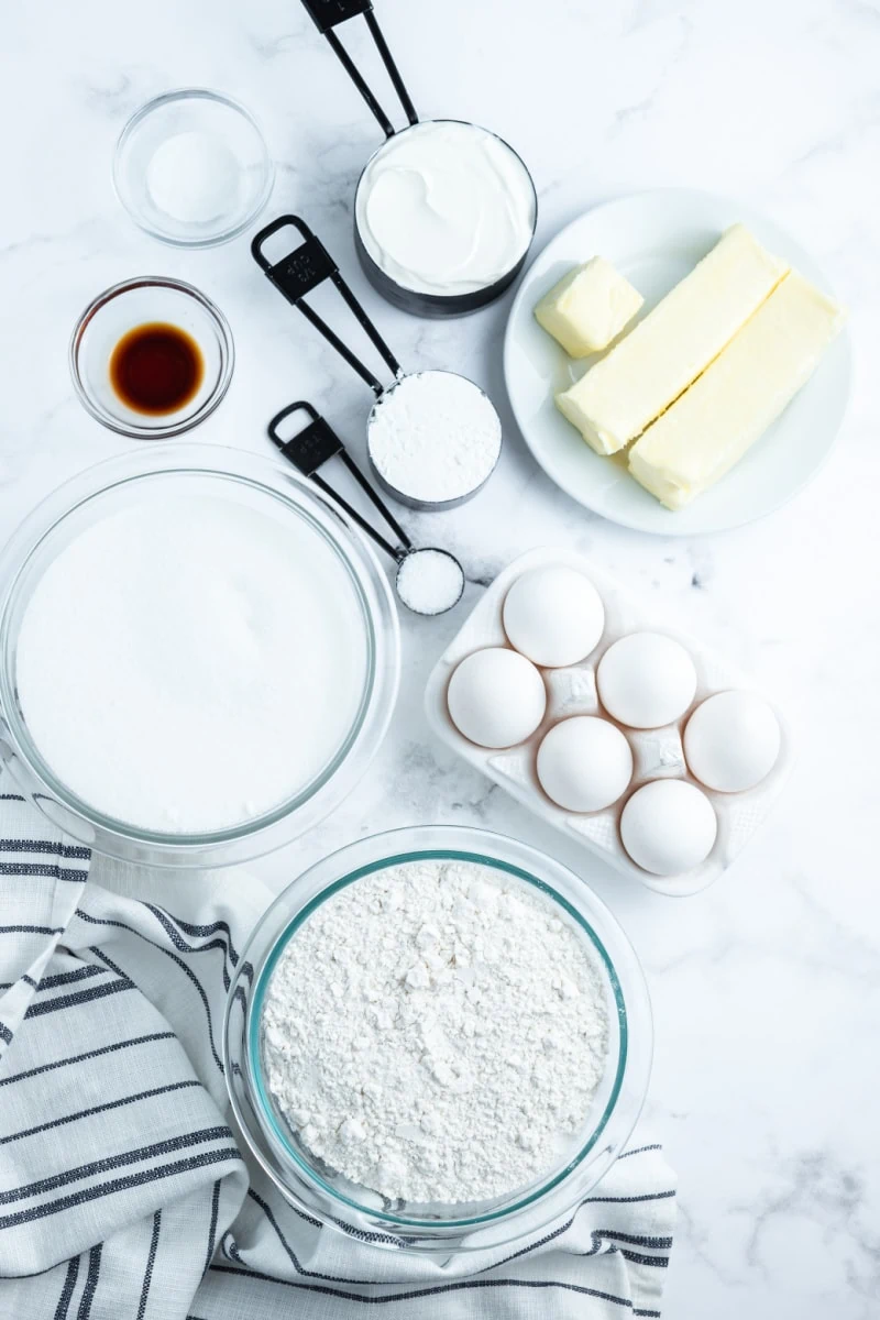 ingredients displayed for making white sheet cake