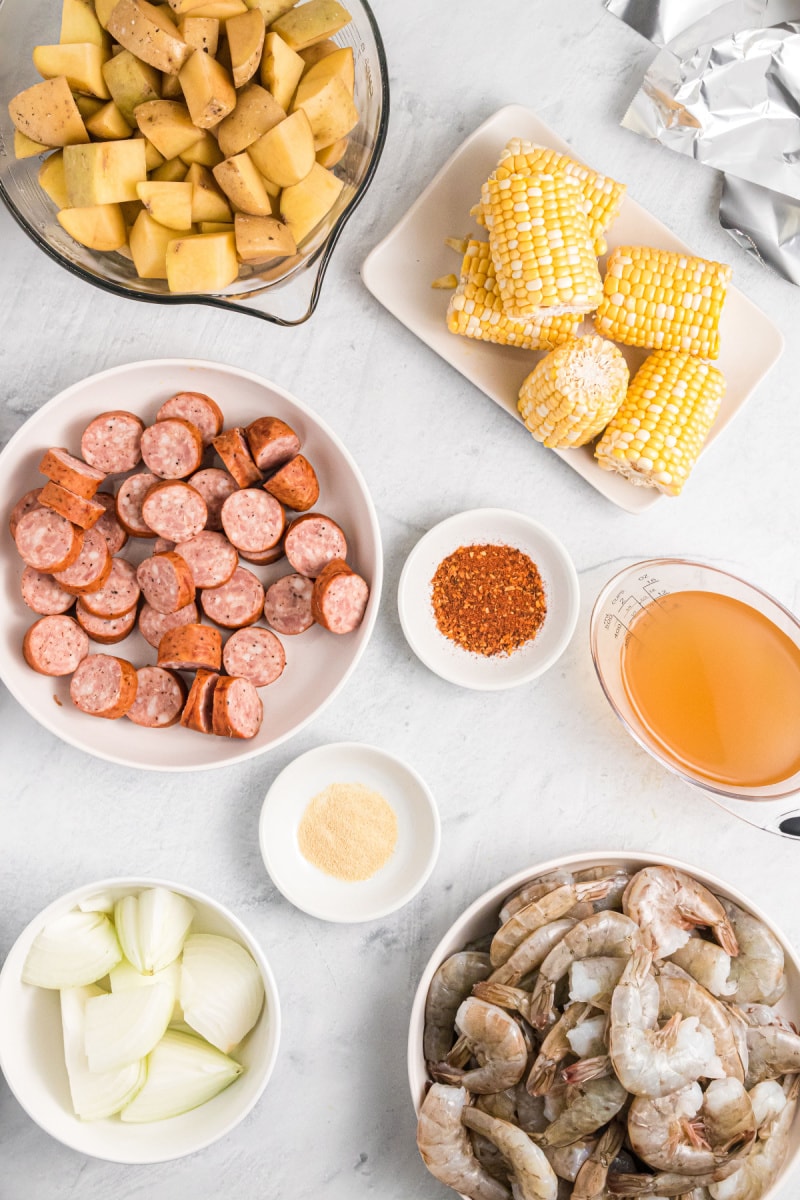 ingredients displayed for making grilled shrimp packets