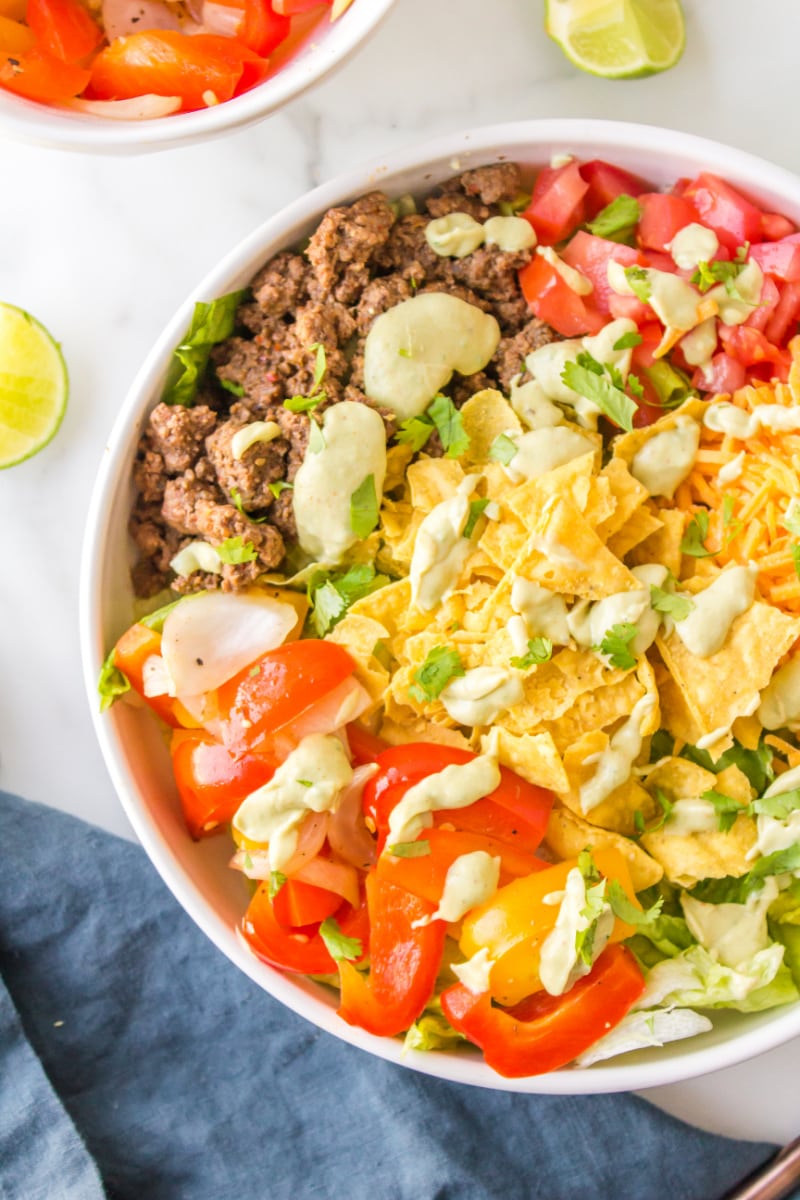 ground beef fajita taco salad in a bowl