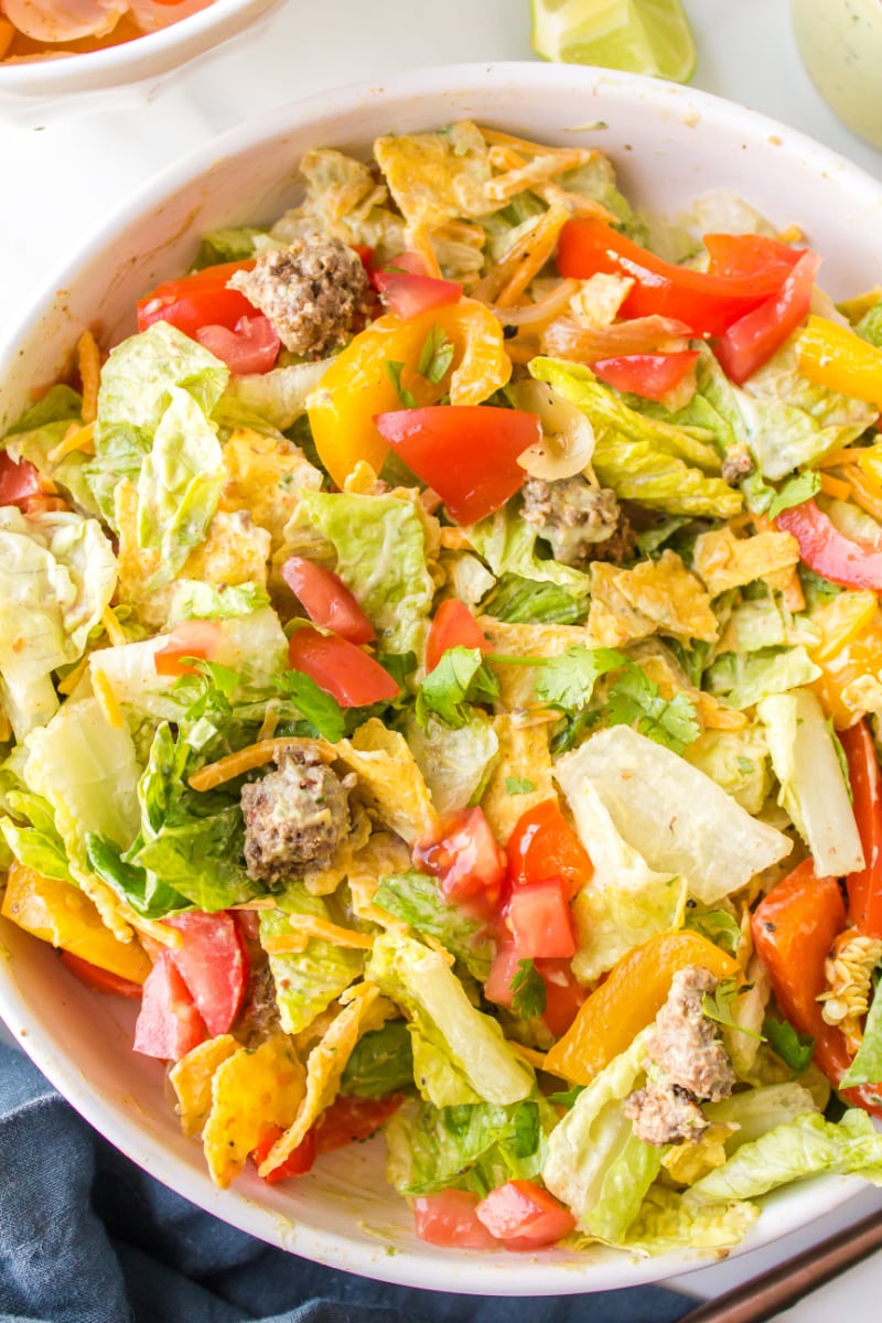 ground beef fajita taco salad in a bowl