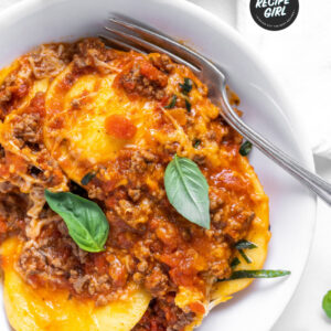 pinterest image for ravioli lasagna