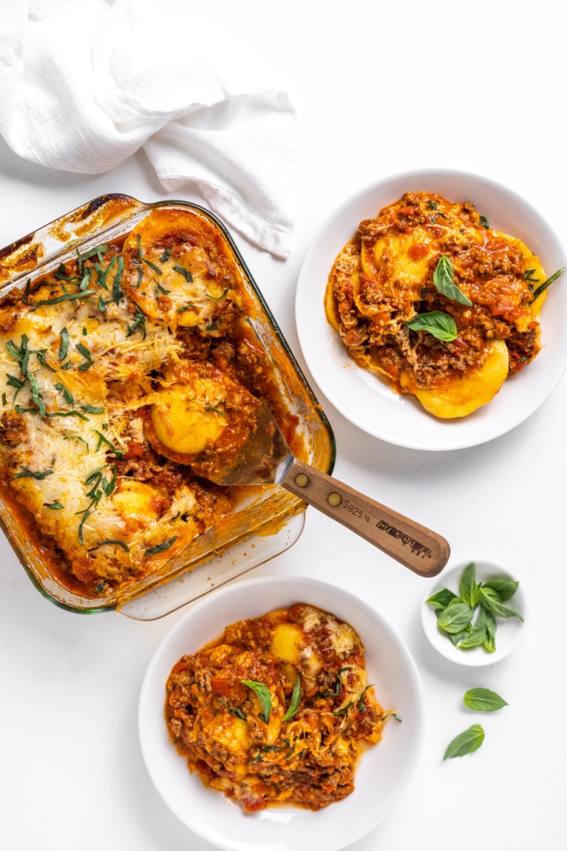 ravioli lasagna served in two dishes