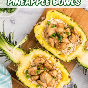 pinterest image for teriyaki chicken pineapple bowls