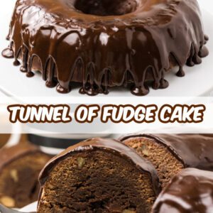 pinterest image for tunnel of fudge cake