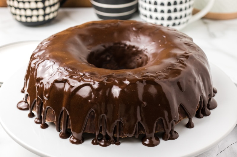 chocolate bundt covered with chocolate icing