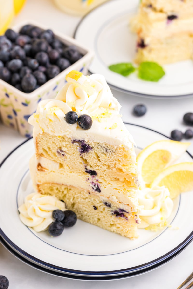 slice of blueberry cheesecake cake on plate