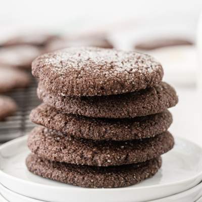 stack of five chocolate sugar cookies