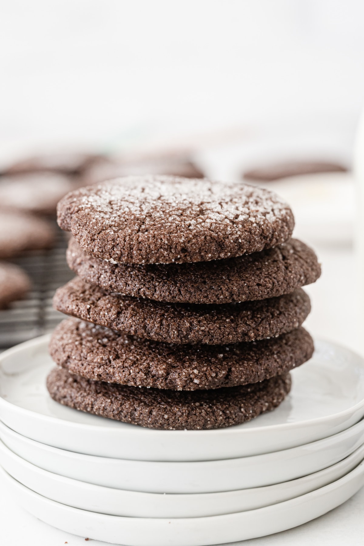 stack of five chocolate sugar cookies