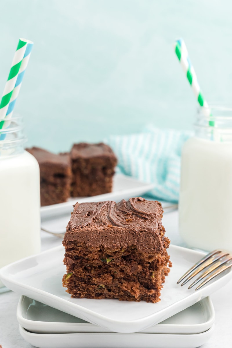 slice of chocolate cake on a white plate