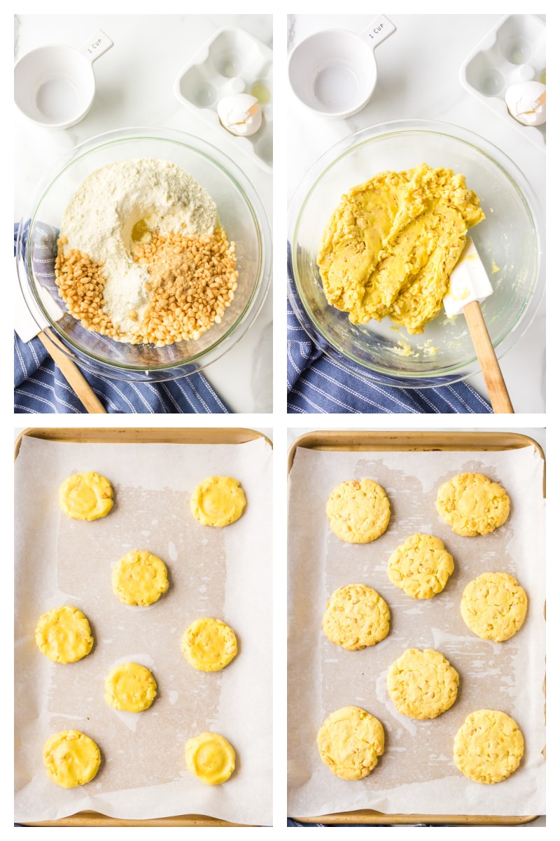 four photos showing how to make lemon cake mix cookies