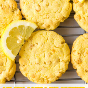 pinterest image for lemon cake mix cookies