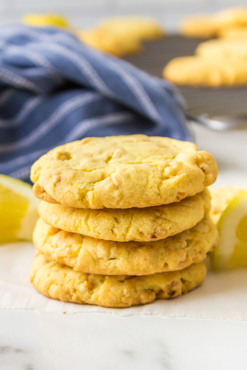 stack of four lemon cake mix cookies