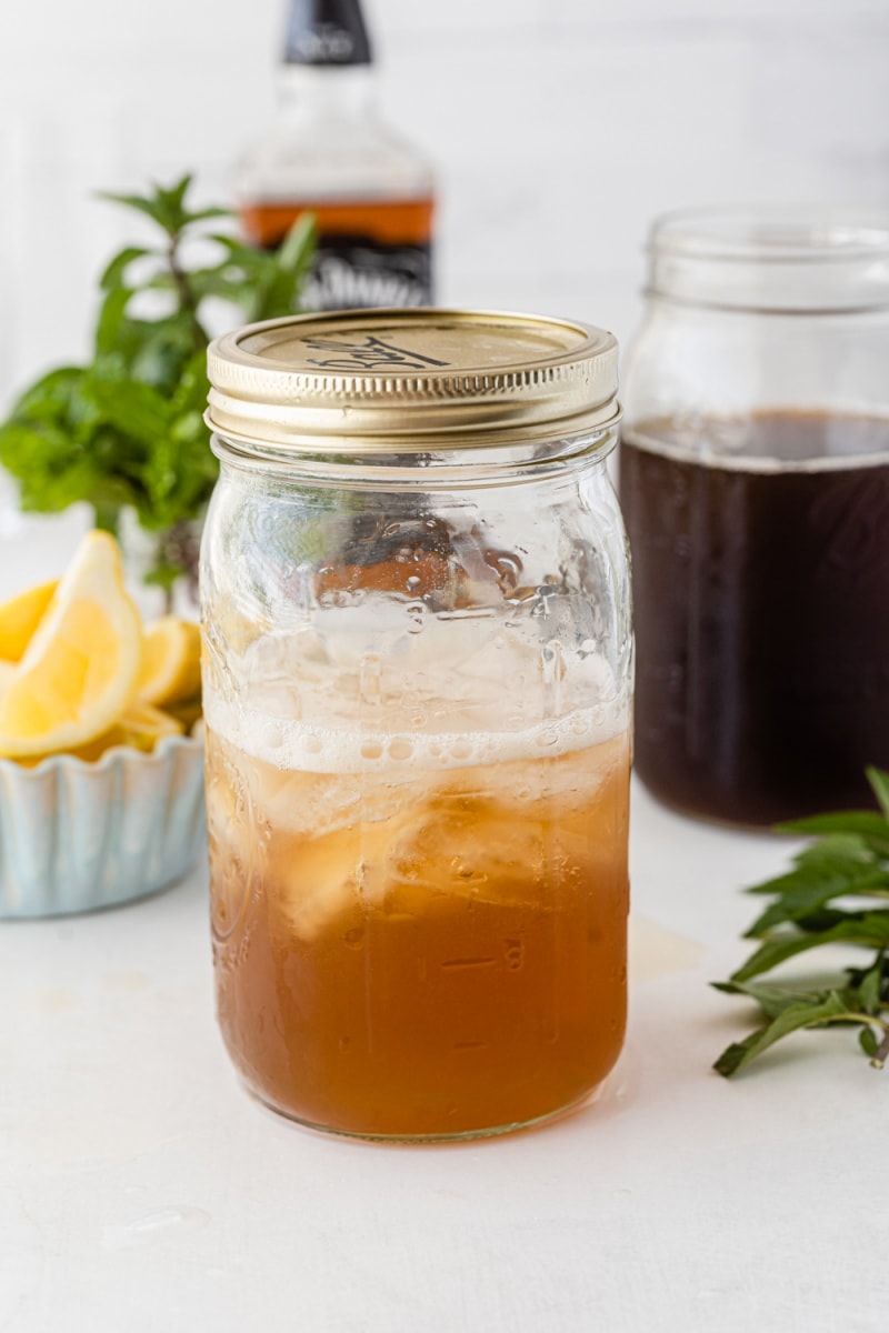 millionaire's lemonade in a mason jar ready to shake and serve