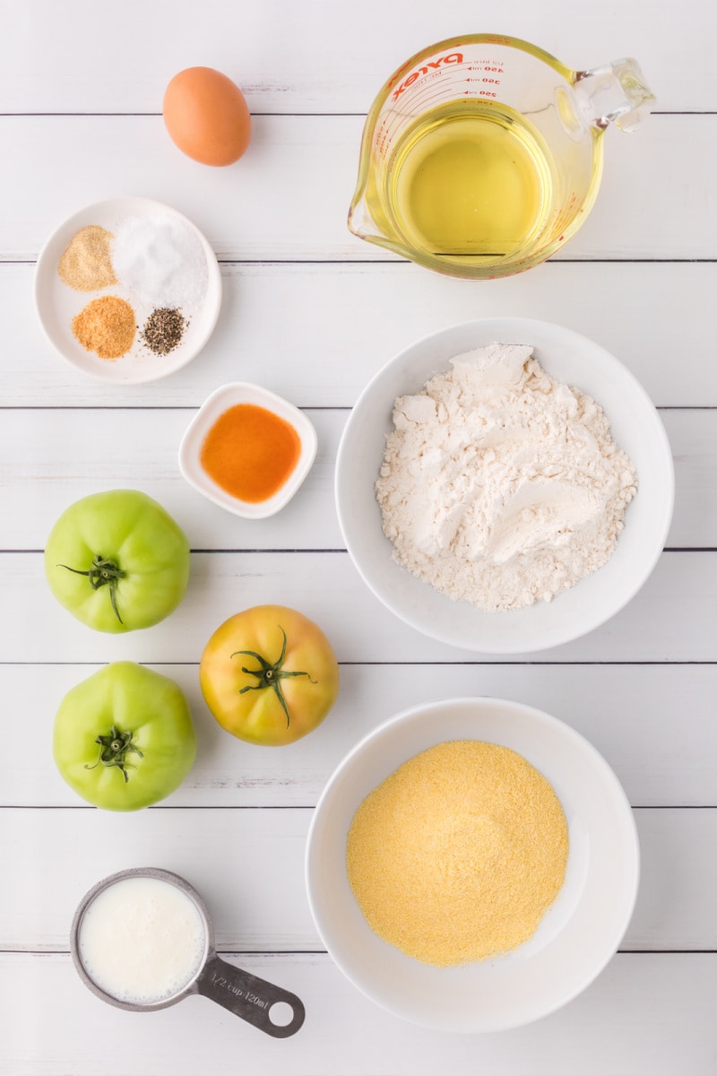 ingredients displayed for making fried green tomatoes