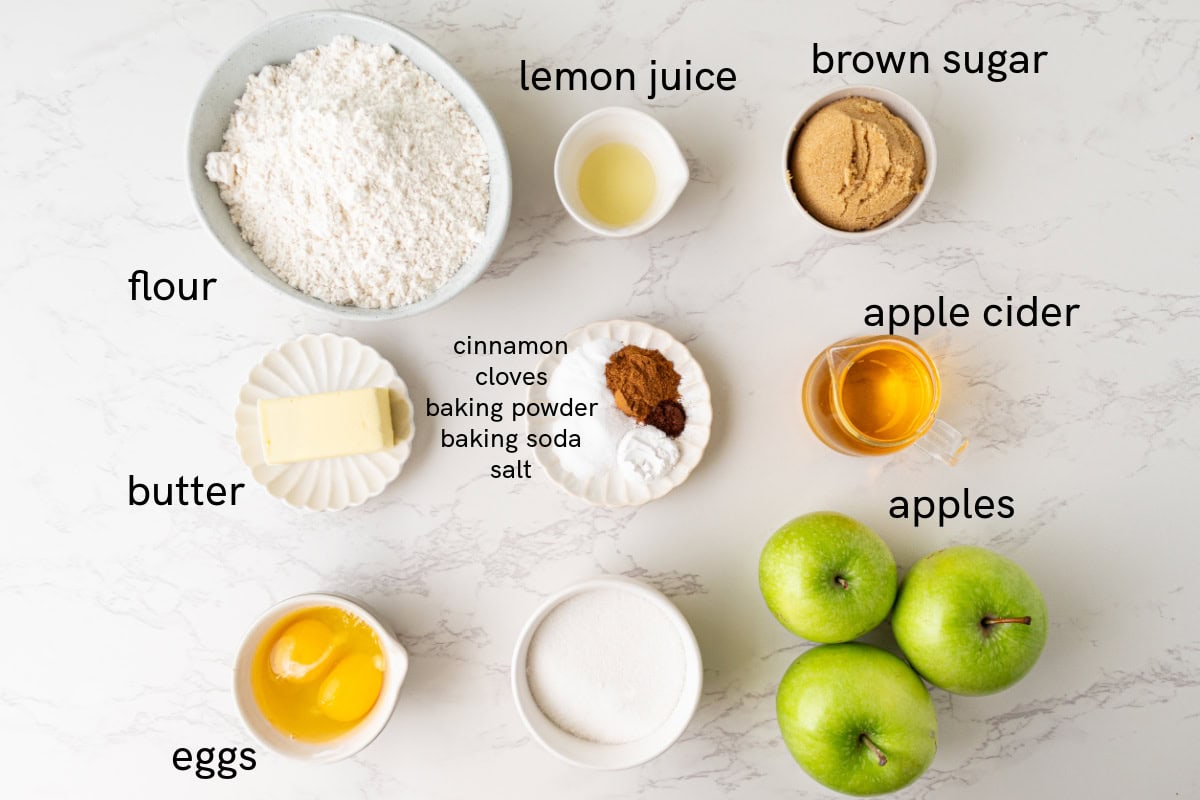The best fall bread recipe! Apple Cider Bread from RecipeGirl.com. ingredients displayed for making apple cider bread