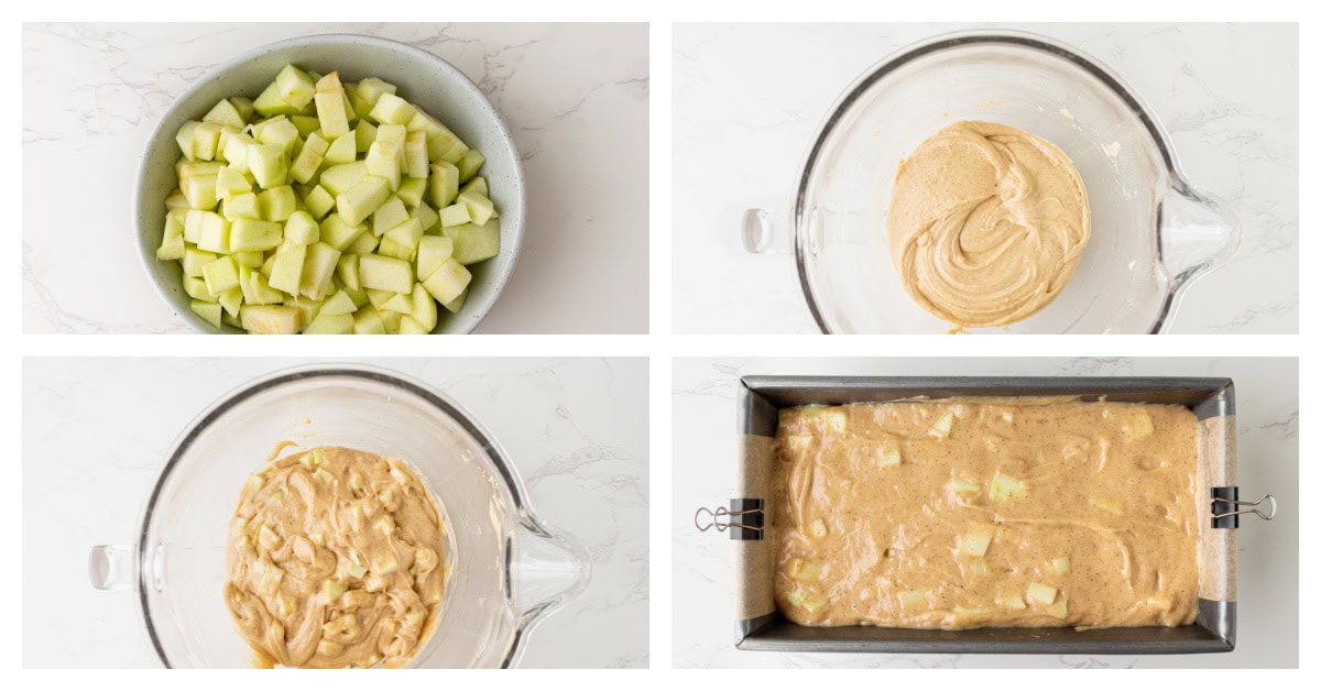 The best fall bread recipe! Apple Cider Bread from RecipeGirl.com. four photos showing how to make apple cider bread