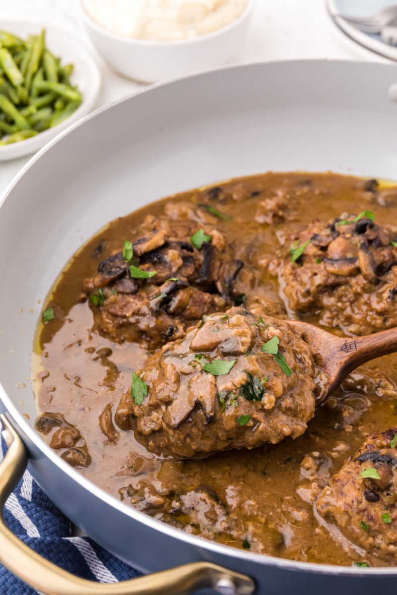 salisbury steak with gravy in skillet