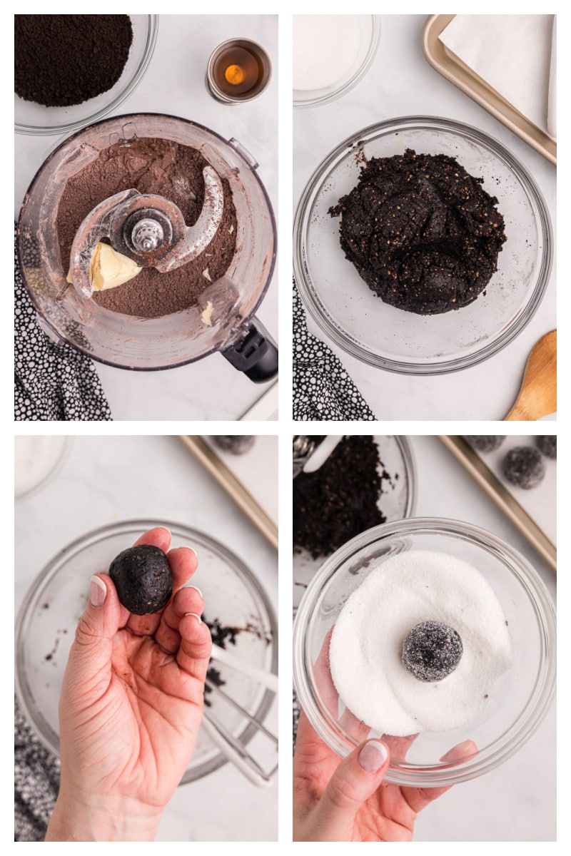 four photos showing how to make bourbon balls