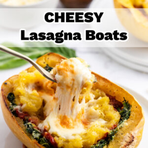 pinterest image for cheesy lasagna boats