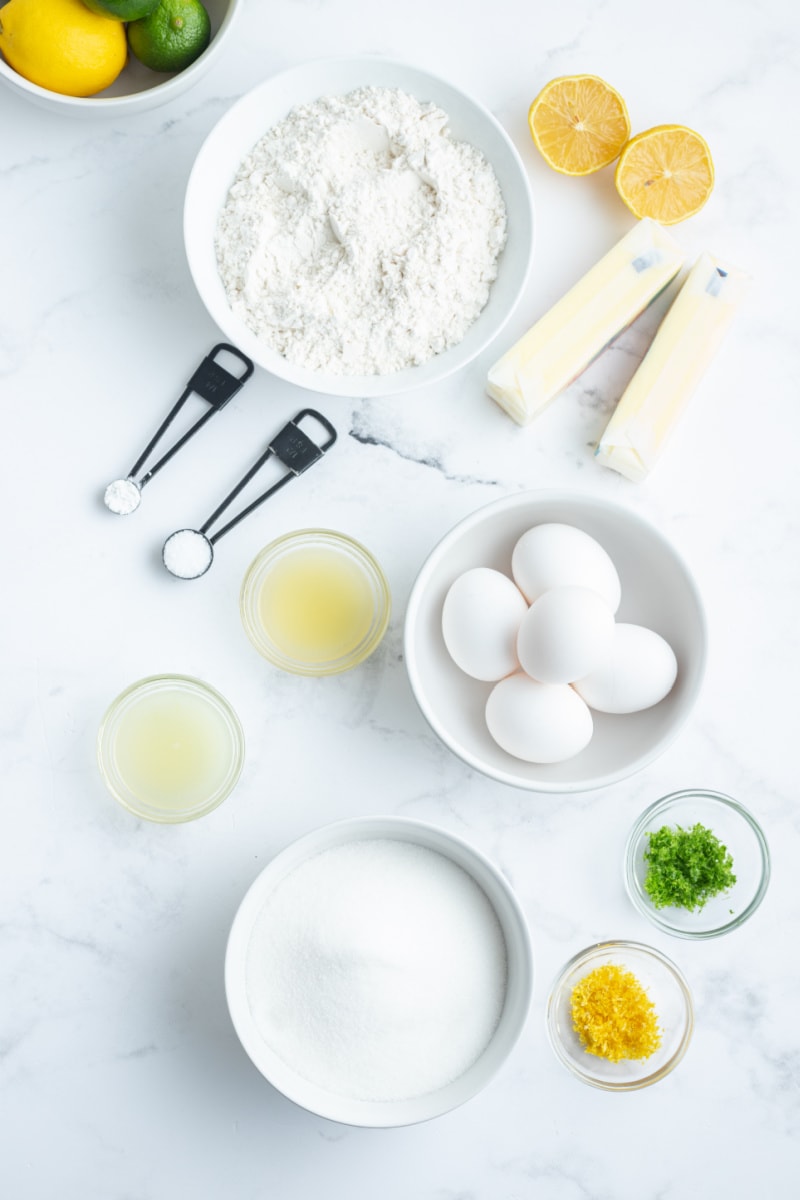 ingredients displayed for making lemon lime pound cake