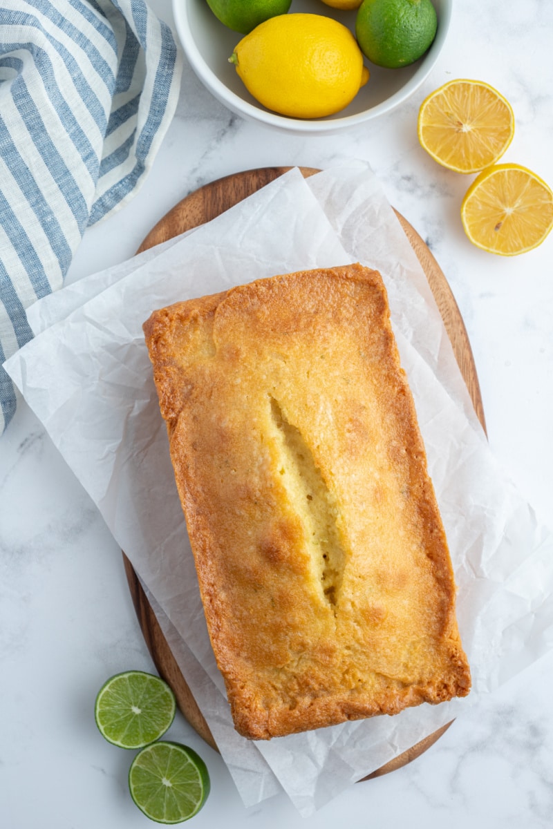 overhead shot of lemon lime pound cake